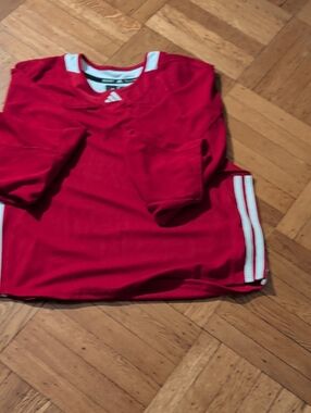 adidas Red Sports Youth Jersey with White Stripe Details
